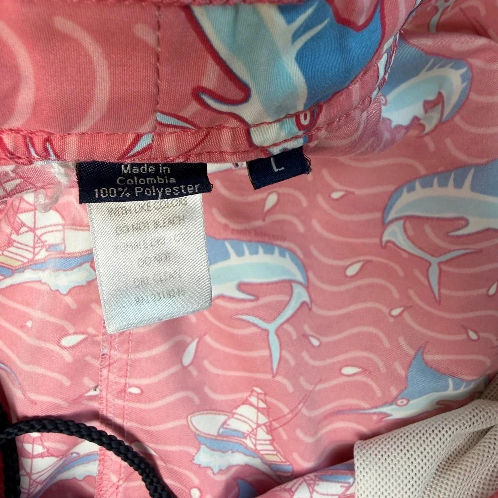 Vineyard Vines Mens Pink Marlin Boat Print Swim Trunks Board Shorts Size Large